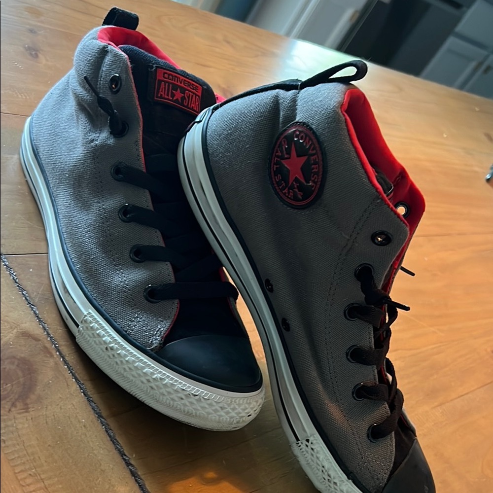 Converse Gray and Black High-Top Sneakers with Canvas Upper